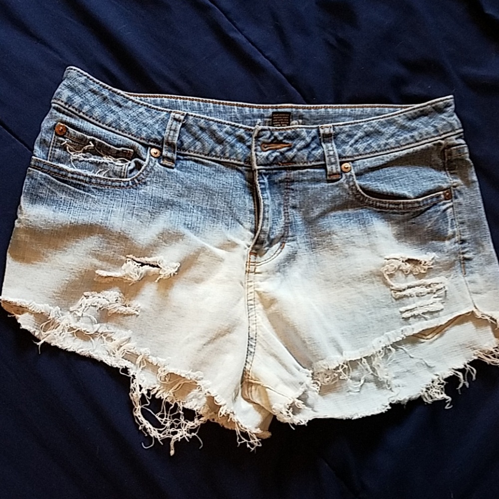 Ombre bleached distressed ripped jean shorts